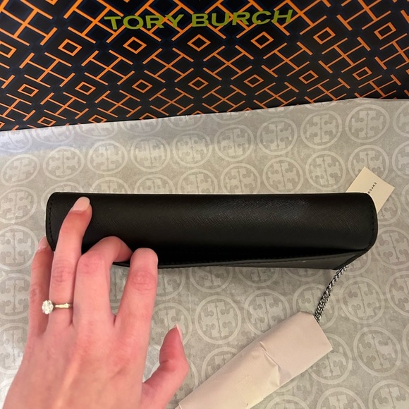 Tory Burch Emerson Wallet on a Chain Crossbody Bag Black Silver - Picture 12 of 12